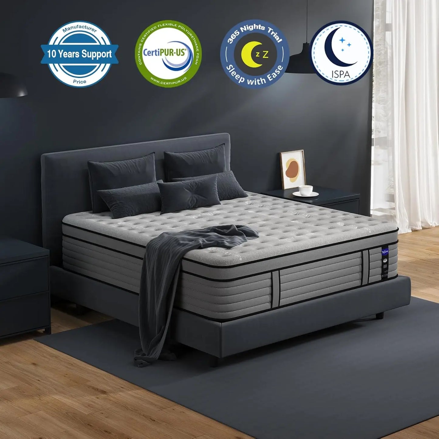 King Size Mattress, 16 Inch Hybrid Mattress in a Box with Memory Foam, Individually Pocket Coils Springs, Medium Firm Mattress