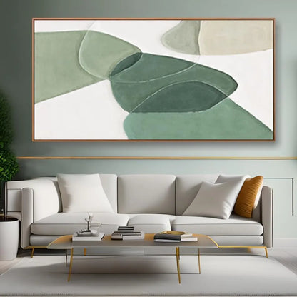 Modern Wall Art Large Geometric Green and White Geometric Color Block Line Art Painting Artwork Canvas Simple Picture 30"X 60"