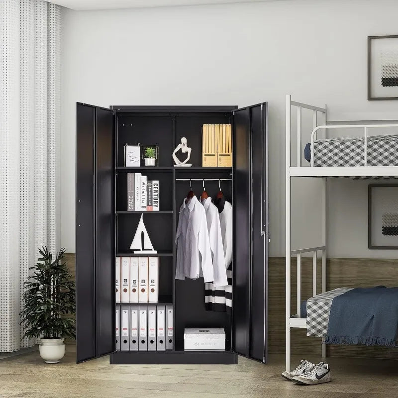 Metal Storage Cabinet with Lock-Garage Storage Cabinet with Locking Doors and  Adjustable Shelves,Black Steel Lockable File