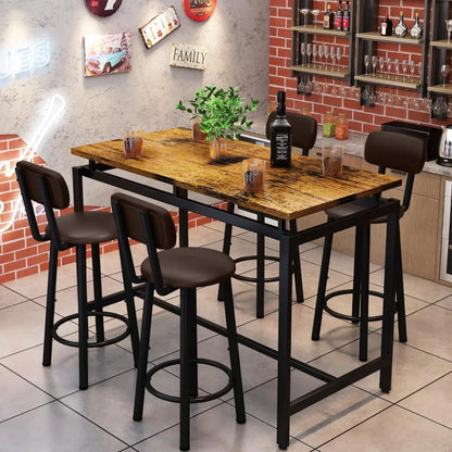 Recaceik Dining Table Set for 4 Bar Kitchen Table and Chairs for 4, Counter Height Dinner Table with 4 PU Leather Upholstered