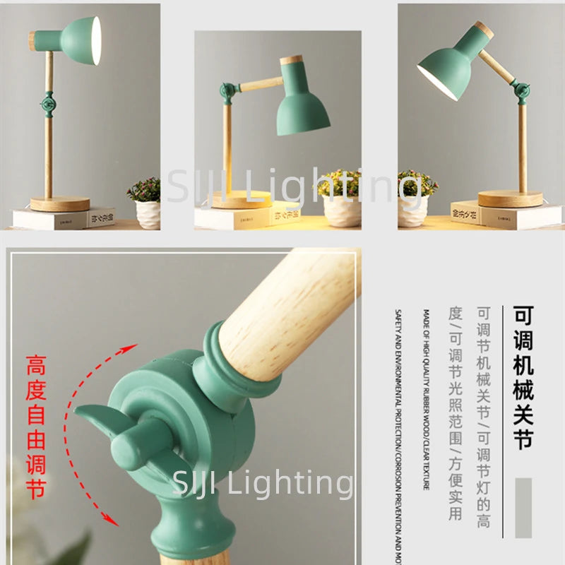 Indoor Lighting Book Lights Nordic Table Lamp Colorful Bedside Lamp E27 LED Desk lamp wooden base Children Reading Study Lights