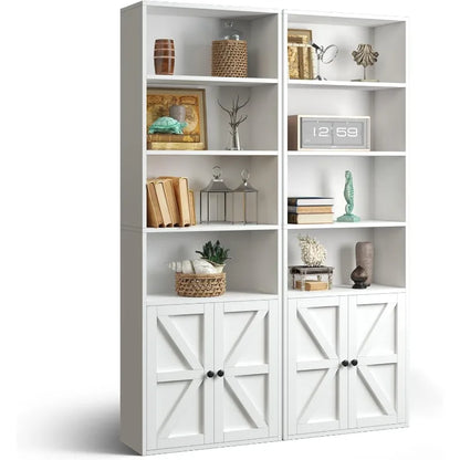 6 Tier Bookshelf and Bookcase, Wooden Bookshelves with Cabinet Doors, Floor Bookshelves and Office Storage Cabinets