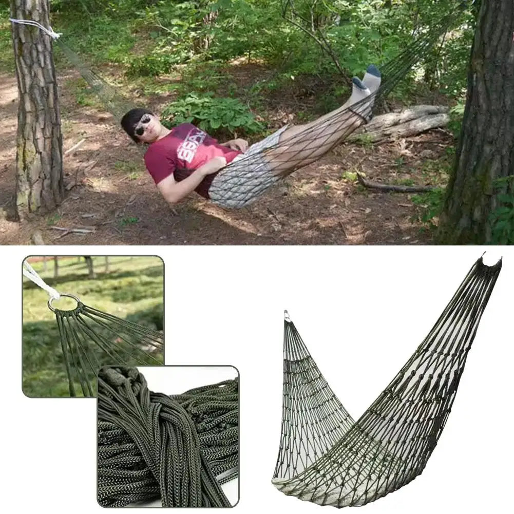 Nylon Rope Meshy Hammock For Outdoor Sleeping Net Bed Portable Outdoor Green Yard Sport Camping Hammock Hanging Bed