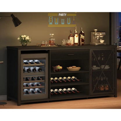 Bar Cabinet with Fridge Space and Rack, Big Wide Sideboard Buffet Cabinets with Drawer Storage, 70 Inch Display Cabinet