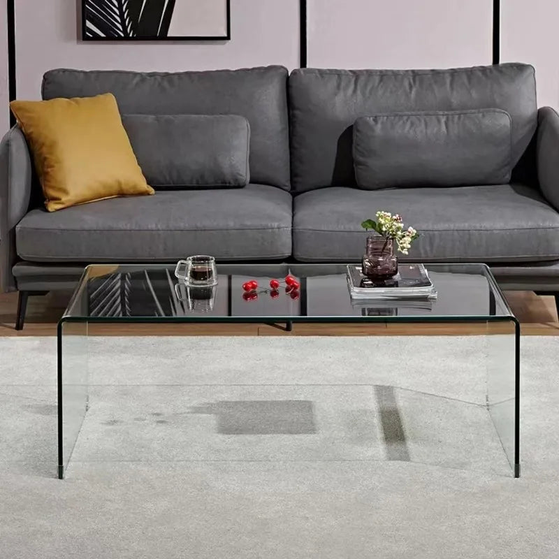 Rectangle Glass Coffee Table 2-Tier Tea Table Modern Side Coffee Table for Living Room