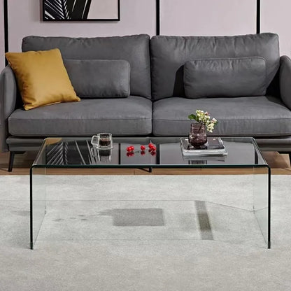 Rectangle Glass Coffee Table 2-Tier Tea Table Modern Side Coffee Table for Living Room