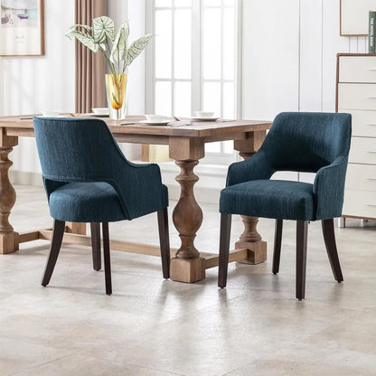 Modern Dining Chairs Set of 2 Upholstered Linen Accent Side Chair with Mid Open Back & Wood Legs, Arm Chair for Home Kitchen