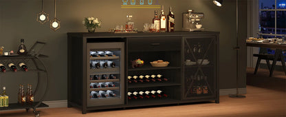 Bar Cabinet with Fridge Space and Rack, Big Wide Sideboard Buffet Cabinets with Drawer Storage, 70 Inch Display Cabinet