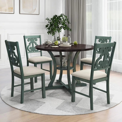 5-Piece Round Dining Table Set, Extendable Table with 4 Upholstered Chairs, Dining Room Table Sets, Kitchen Tables sets