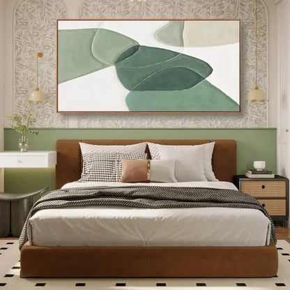 Modern Wall Art Large Geometric Green and White Geometric Color Block Line Art Painting Artwork Canvas Simple Picture 30"X 60"