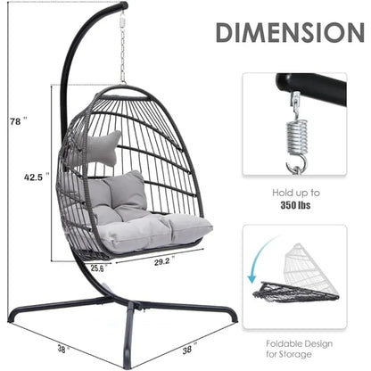 Egg Chair Luxury Outdoor Patio Wicker Hanging with Water Resistant Cushions for Patio Backyard Balcony,Swing Egg Chair