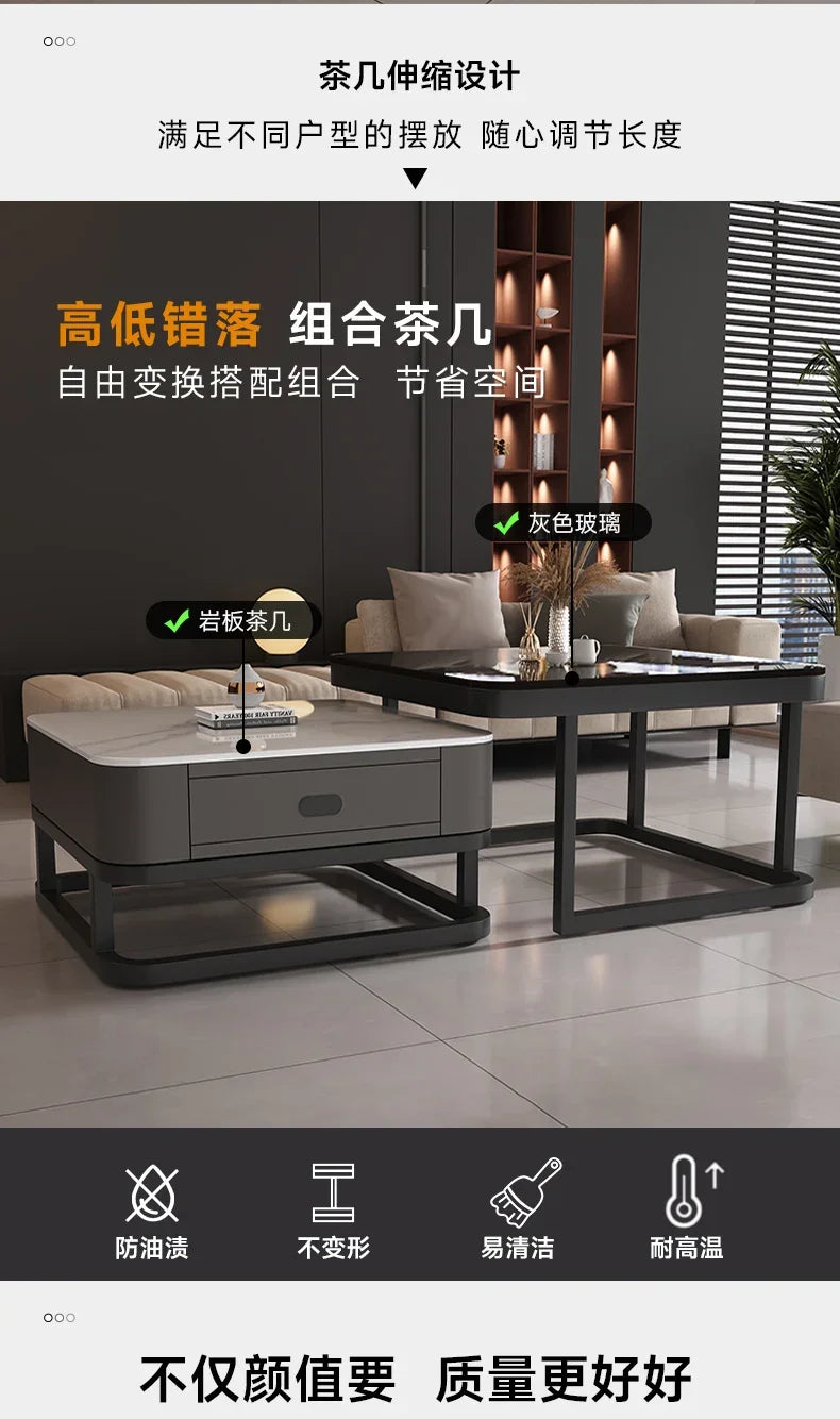 Square Clear Coffee Tables Storage Designer Marble Minimalist White Nordic Dining Tables Modern Hotel Mesa Furniture For Home