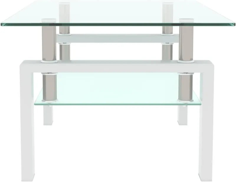 Rectangle Glass Coffee Table 2-Tier Tea Table Modern Side Coffee Table for Living Room