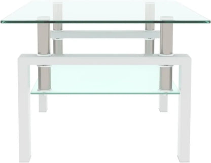 Rectangle Glass Coffee Table 2-Tier Tea Table Modern Side Coffee Table for Living Room