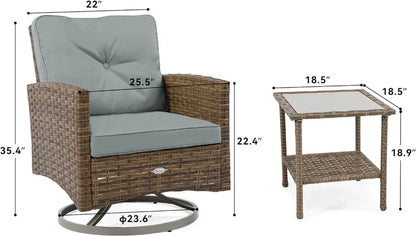 3-Piece Patio Outdoor Wicker Bistro Rocking Furniture Conversation Chairs for Garden, Backyard and Balcony Tan Chairs