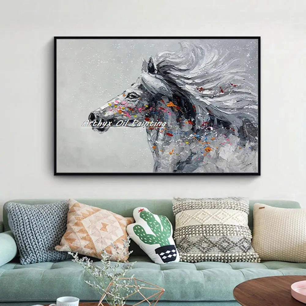 Arthyx Handpainted Horse Animal Oil Paintings On Canvas Handmade Abstract Wall Picture,Modern Pop Art For Living Room,Home Decor