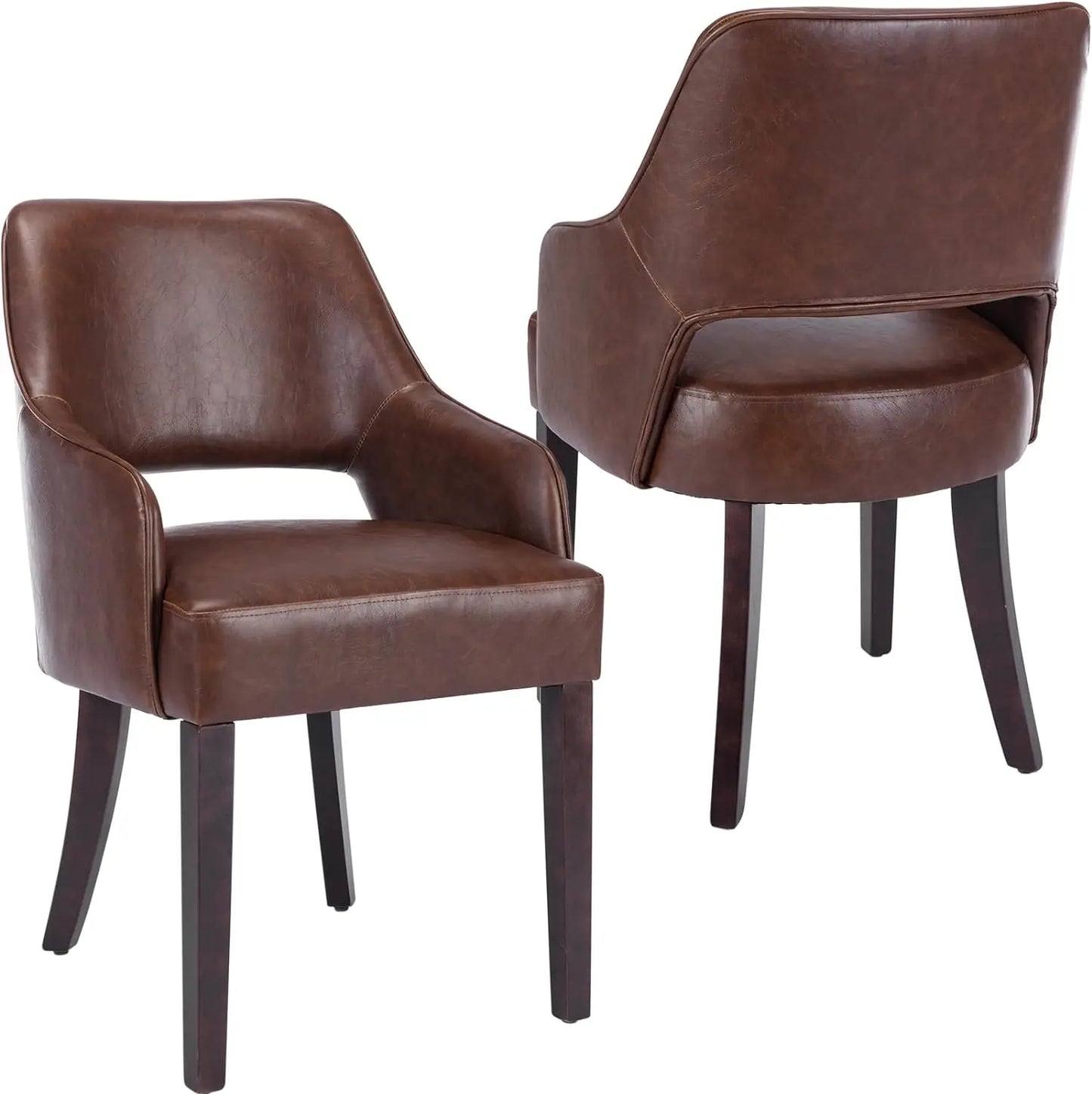 Modern Dining Chairs Set of 2 Upholstered Linen Accent Side Chair with Mid Open Back & Wood Legs, Arm Chair for Home Kitchen