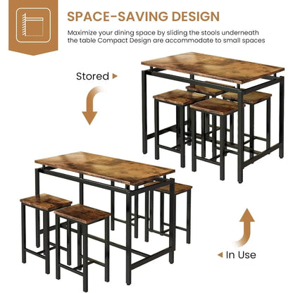 Recaceik Dining Table Set for 4 Bar Kitchen Table and Chairs for 4, Counter Height Dinner Table with 4 PU Leather Upholstered