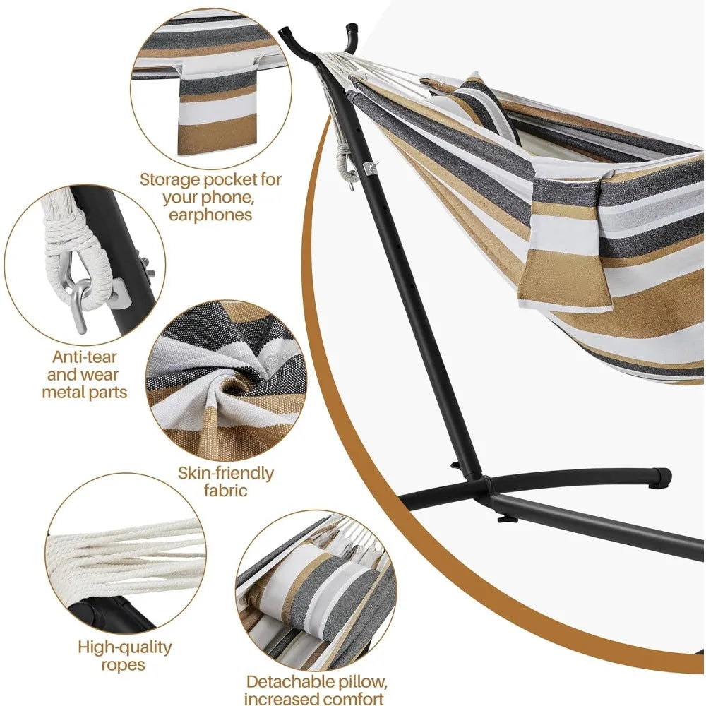 2-People Hammock w/Wheeled Stand Set, Heavy-Duty Portable Hammock Frame Included Wheels & Storage Bag & Carrying Bag