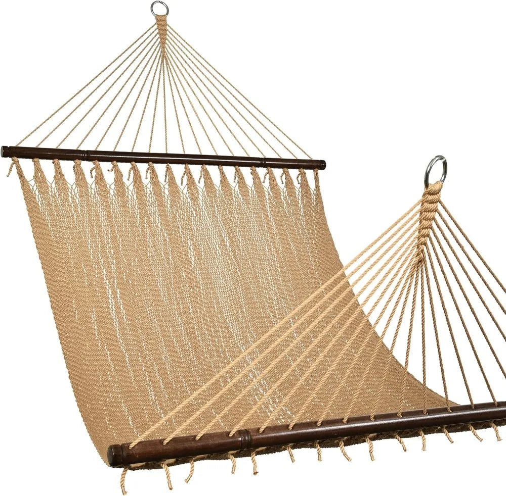 10 FT Double 2 Person Caribbean Rope Hammock, Hand Woven Polyester Hammock with Spreader Bars, Extra Large Outside Outdoor