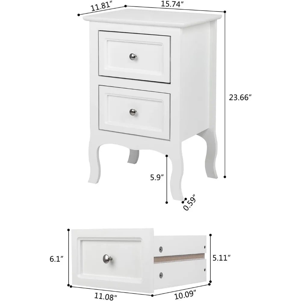 Nightstands, White Nightstand Set of 2, Nightstands with 2 Drawers, Bed Side Table/Night Stand, Nightstand, Night Stand