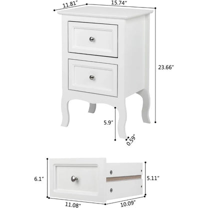 Nightstands, White Nightstand Set of 2, Nightstands with 2 Drawers, Bed Side Table/Night Stand, Nightstand, Night Stand