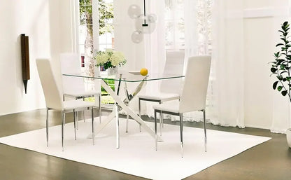 Glass Dining Table, Rectangular Kitchen Table, Small Dining Table with 4 Chairs, 5 Piece Glass Dinings Tables and Chair Set