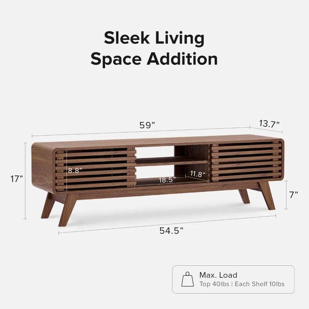 Ensley 59” Walnut TV Stand, Mid Century Modern TV Stand for 55/60/65 inch TV, Farmhouse TV Stand, Entertainment Center