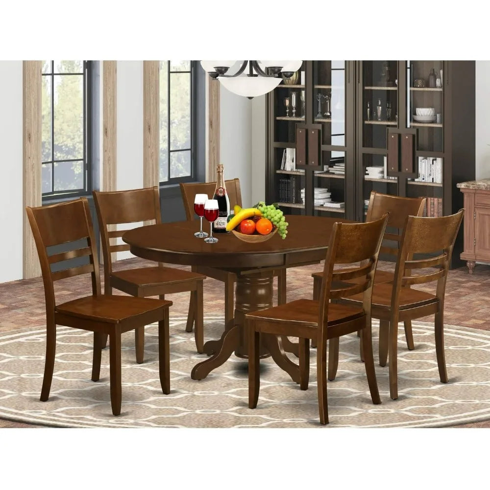 dining table set,7Piece Dining Table Set,Oval Dining Room Table with Butterfly Leaf and 6 Wooden Seat Chairs,dinning tables sets