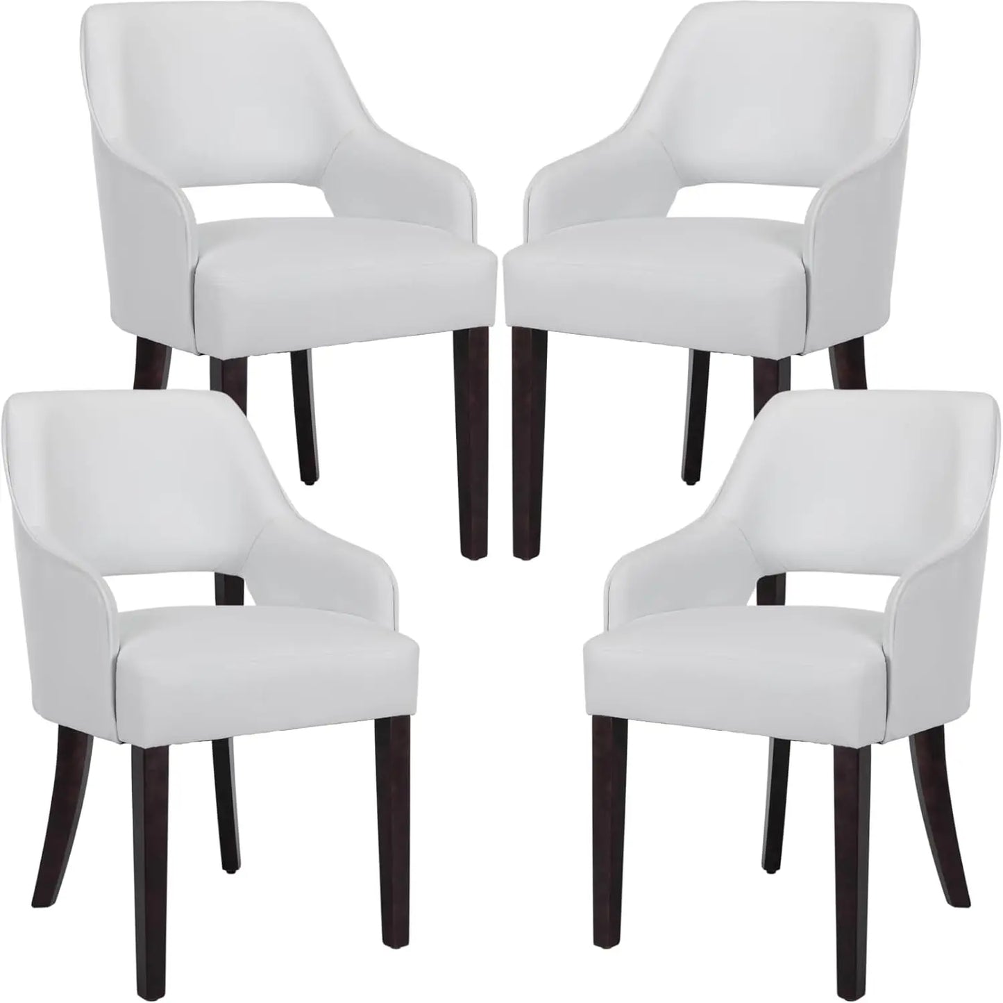 Modern Dining Chairs Set of 2 Upholstered Linen Accent Side Chair with Mid Open Back & Wood Legs, Arm Chair for Home Kitchen