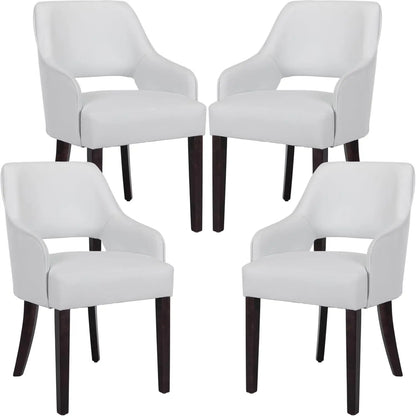 Modern Dining Chairs Set of 2 Upholstered Linen Accent Side Chair with Mid Open Back & Wood Legs, Arm Chair for Home Kitchen