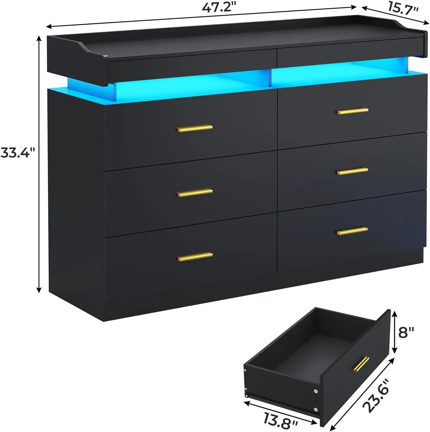 Modern Dresser 9 Drawer with LED Light,Wide Drawer Organizer Cabinet for Bedroom Living Room Chest  for Closet of Wood Drawers