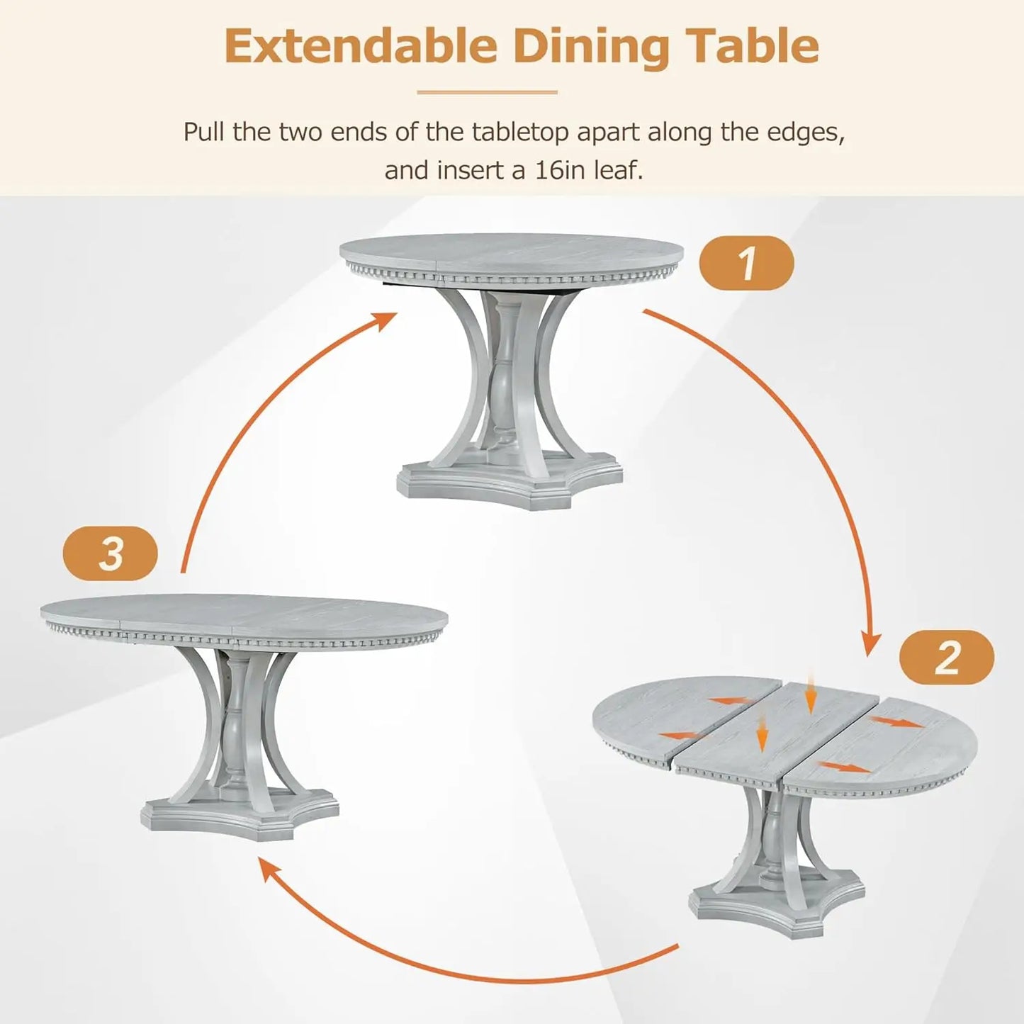 5-Piece Round Dining Table Set, Extendable Table with 4 Upholstered Chairs, Dining Room Table Sets, Kitchen Tables sets