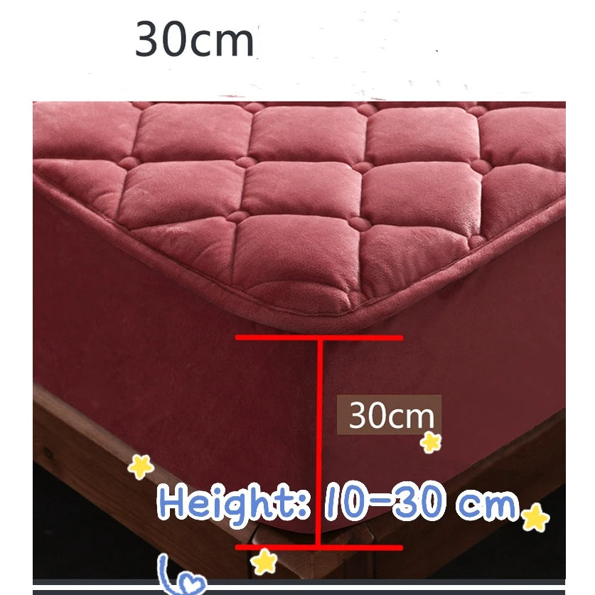 Best Plush Thicken Quilted Mattress Cover Warm Soft Crystal Cotton Bedsheet Bed Order Sheet Quilted Fitted (Need Pillowcases)