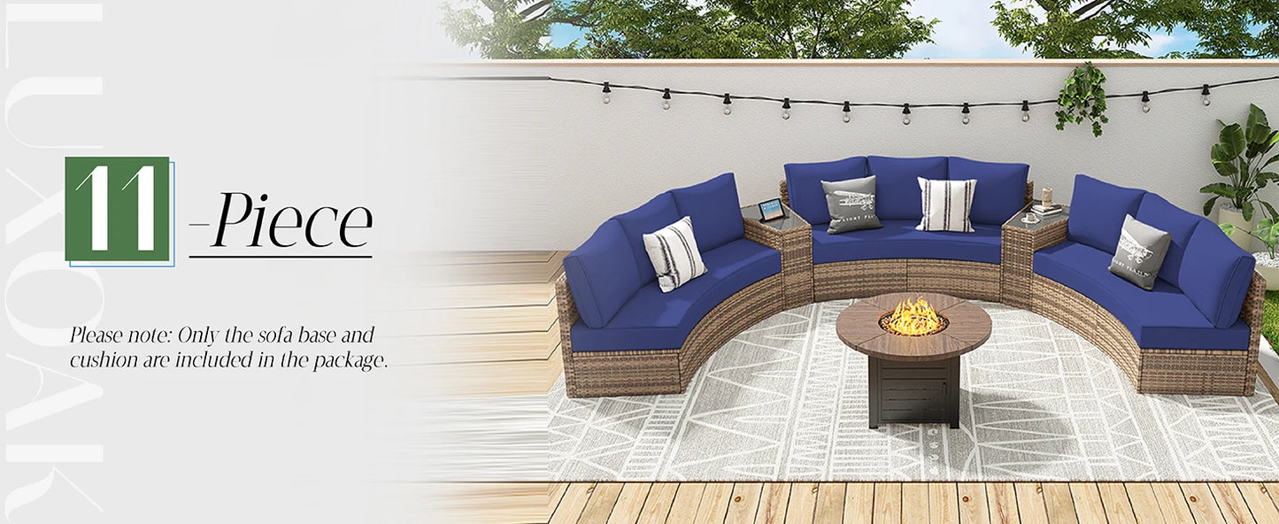 Furniture Sets, 3 Piece Half-Moon Sectional Round Sofa Set, Outdoor Patio Furniture with Cushions for Beach, Pool, Balcony