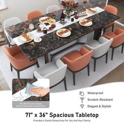 71In Large Rectangular White Dining Table for 4 5 6 7 8 People w/35 Wood Watrproof Tabletop,Adjustable Leg.6ft Luxurious Family