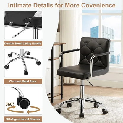 Rolling Work Chair for Home Office Desk Adjustable Height with Wheels for Study/Task 360°Swivel Mid Back Office Chair