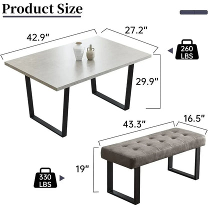 Dining Table Set with Bench,3 Piece Modern Kitchen Table with Seat Corner Bench and Bench for Family Dining Room Furniture