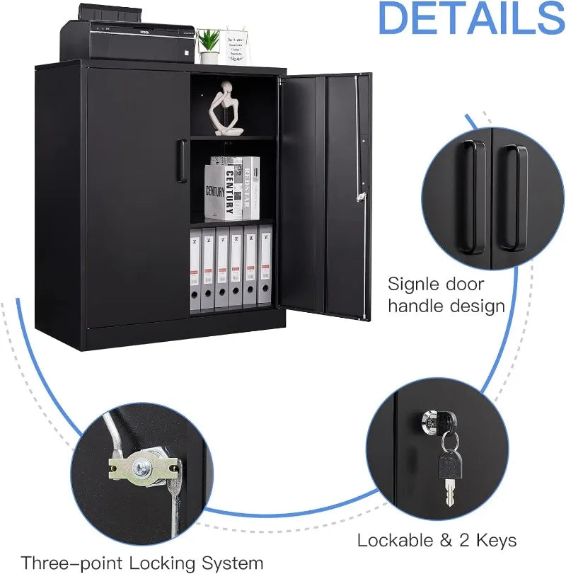 Metal Storage Cabinet with Lock-Garage Storage Cabinet with Locking Doors and  Adjustable Shelves,Black Steel Lockable File