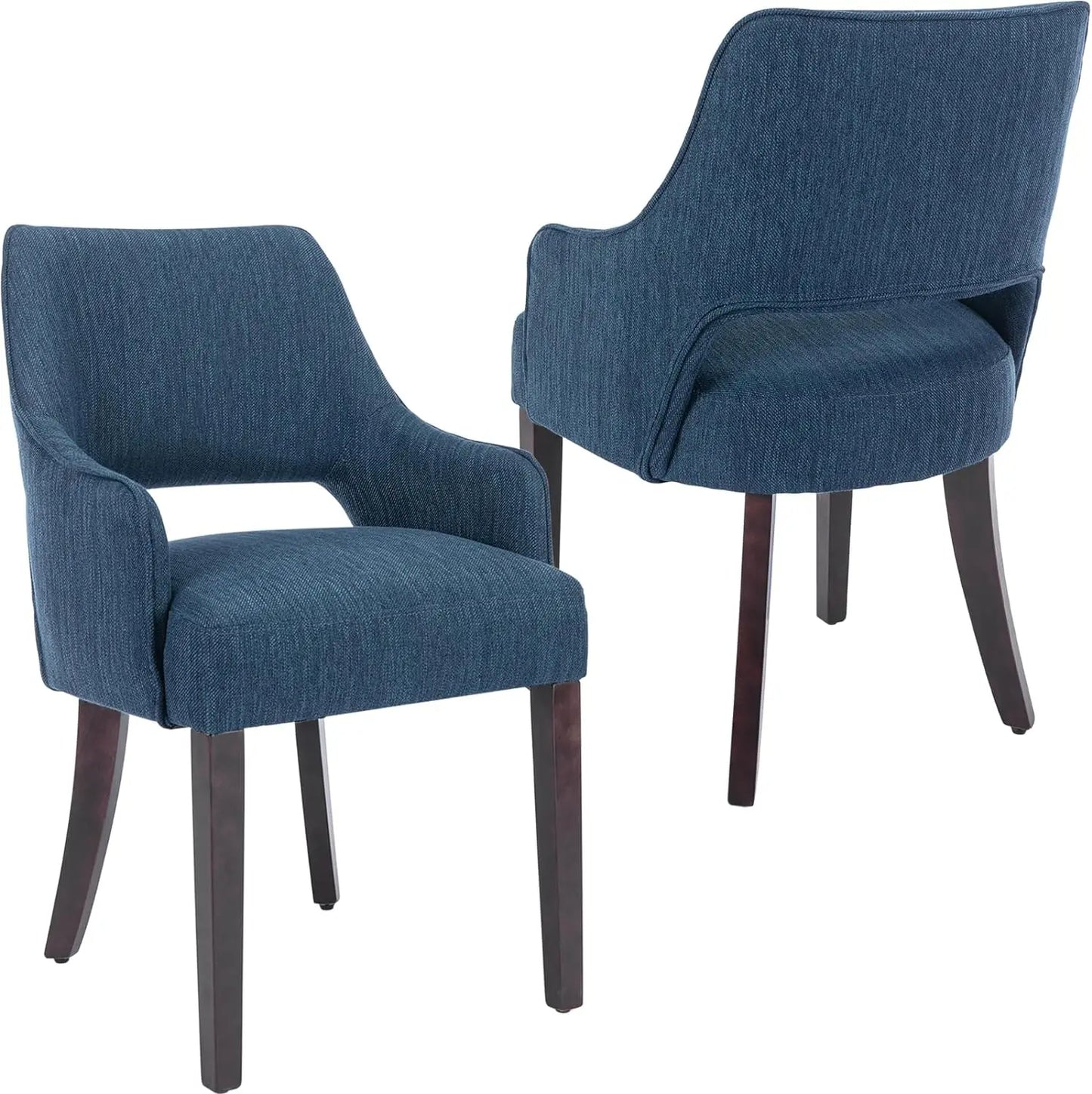 Modern Dining Chairs Set of 2 Upholstered Linen Accent Side Chair with Mid Open Back & Wood Legs, Arm Chair for Home Kitchen