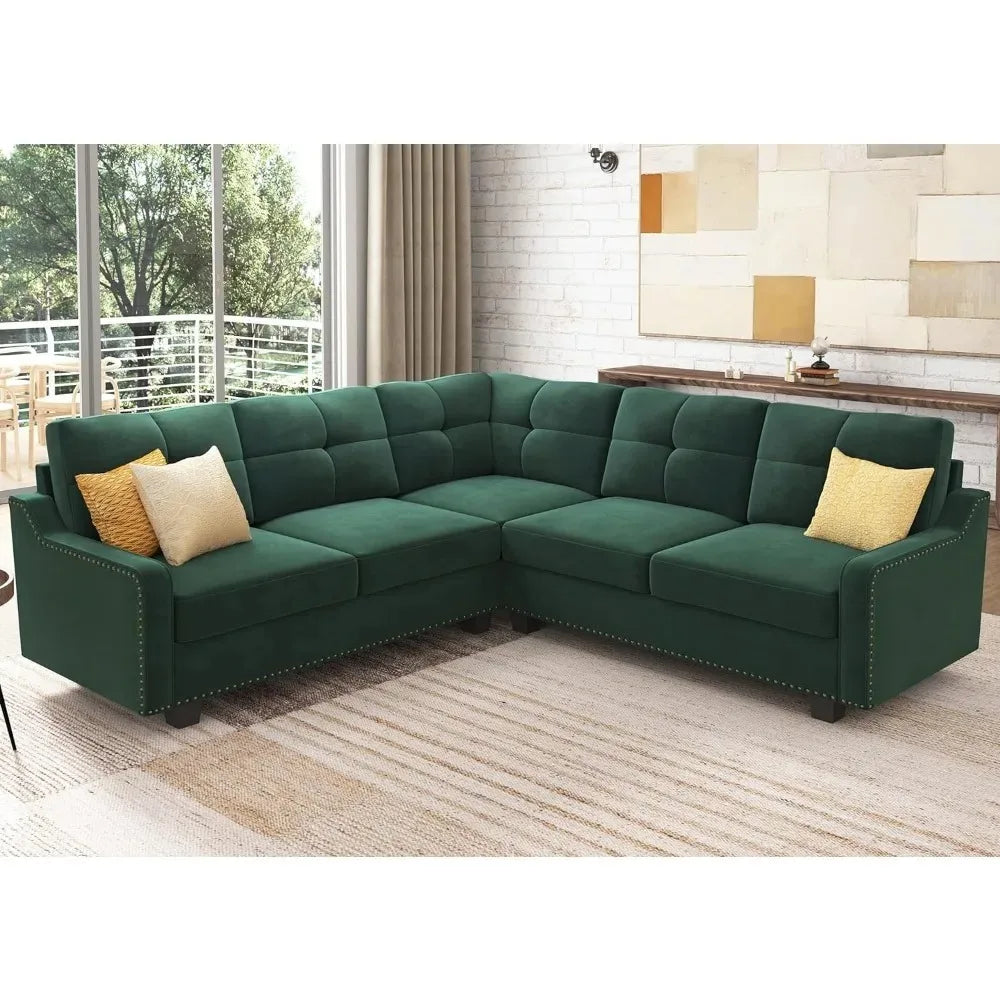 Living Room Convertible Sectional Sofa, L Shaped Couch for Small Apartment, Reversible Sectional Couch, Velvet Black