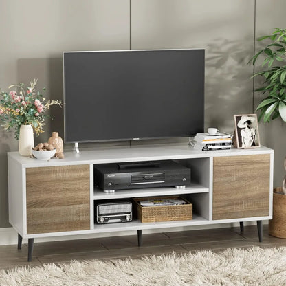 Modern TV Stand for 65" Television, Entertainment Center with Two Storage Cabinets, Retro Style Media Console for Living Room