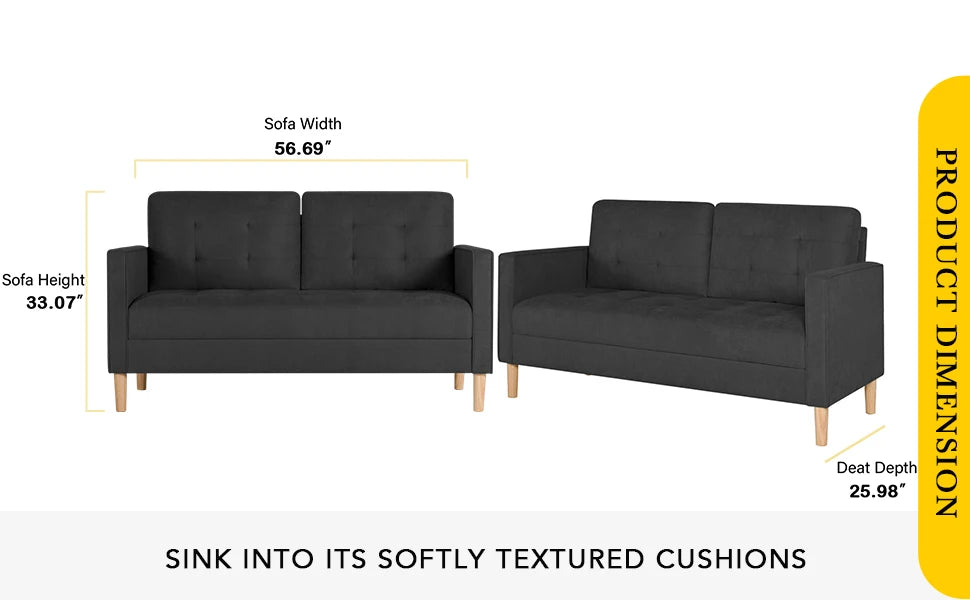 57" Loveseat Sofa Couches for Living Room Mid Century Modern Comfy Couch Soft Tufted Cushion Love Seats Sofa Small Spaces