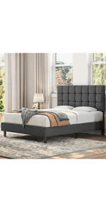 Queen Size Bed Frame with USB Charging Station/Port Storage Drawers,Leather Upholstered Platform Bed with Headboard