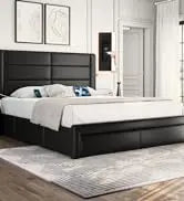 Queen Frame Upholstered Platform Bed With Fabric Headboard, Wing Edge Design/Non-Slip And Noise-Free/Wooden Slats