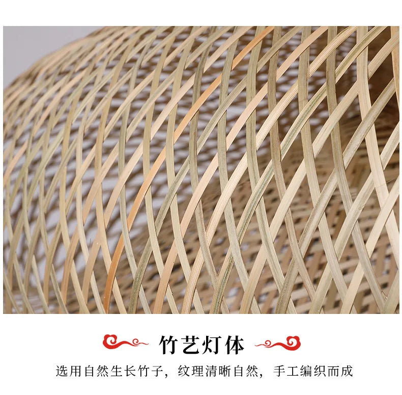 Bamboo Hand Weaving Pendant Light 40cm Hanging LED Ceiling Lamp Chandelier Fixture Rattan Hand Craft Woven Home Bedroom Decor