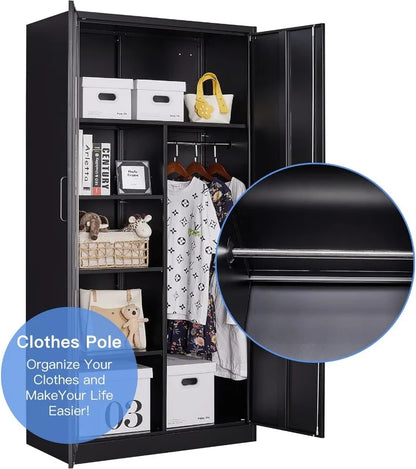 Metal Storage Cabinet with Lock-Garage Storage Cabinet with Locking Doors and  Adjustable Shelves,Black Steel Lockable File