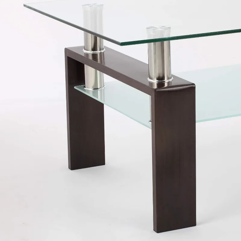 Clear Glass Coffee Table Metal Tube (All-Black)