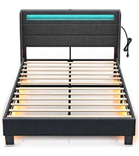 Twin Size Frame With LED Lights And Charging Station, Upholstered Bed Storage Headboard &Amp; Drawers, Heavy Duty