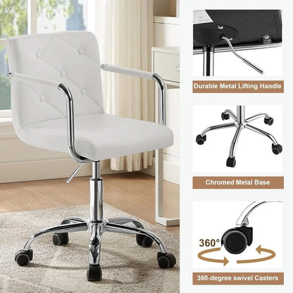 Rolling Work Chair for Home Office Desk Adjustable Height with Wheels for Study/Task 360°Swivel Mid Back Office Chair